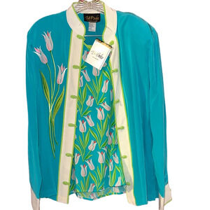NWT VTG Bob Mackie 2 Piece Set Tulip Floral Silk Tank Top With Blazer Size Small